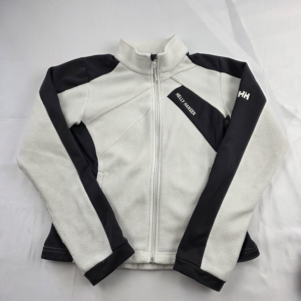 Helly Hansen Fleece Jacket Womens Small White Gray Full Zip Warmtec Floral Logo